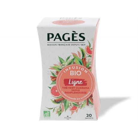Pages infusion bio ligne thé vert guarana saveur pamplemousse x20s 30g