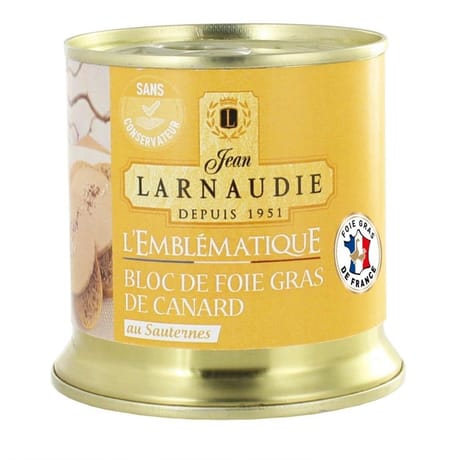 Jean larnaudie bloc de foie gras de canard france "l'emblematique" au sauternes boite