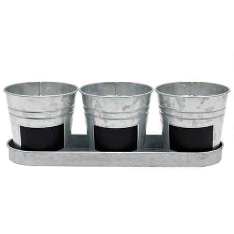 3 pots sur plateau en zinc avec ardoise