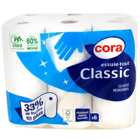 Cora essuie-tout blanc 6 rouleaux