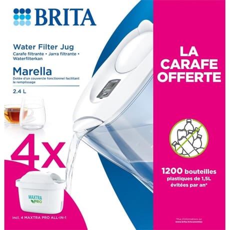 Brita carafe Marella Blanche + 4 cartouches Maxtra PRO- carafe offerte 1051514