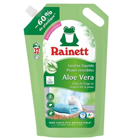 Rainett lessive liquide peaux sensibles ecolabal aloé vera recharge 1.6l