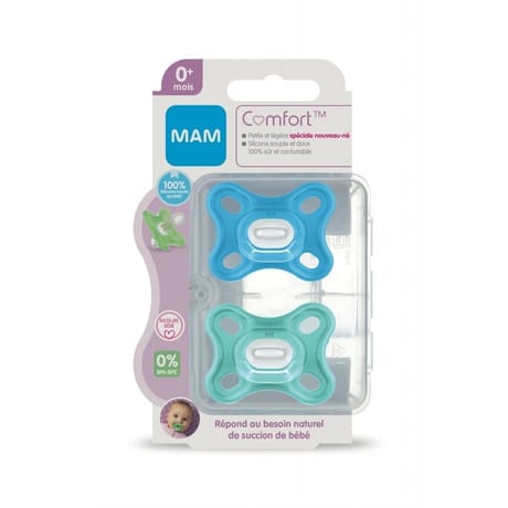 Mam sucette confort bleu0+ mois silicone sterilisation  x2