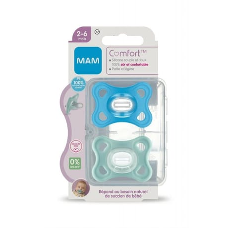 Mam sucette confort bleu 2-6 mois silicone sterilisation  x2