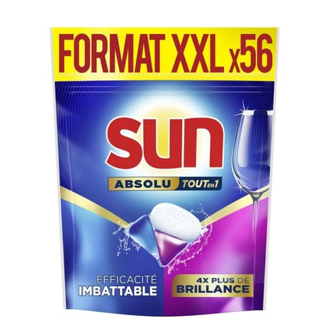 Sun pastilles lave-vaisselle absolu tout en 1 brillance 56 lavages