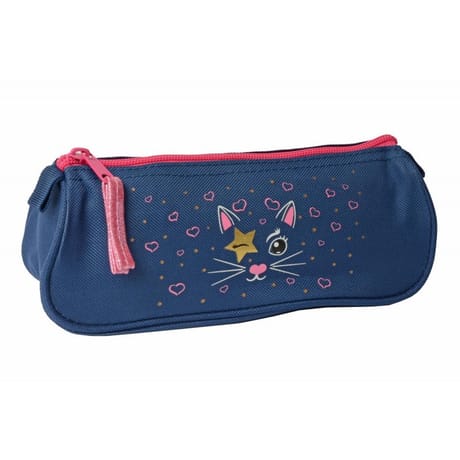 Trousse triangulaire chat bleu/rose