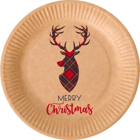 Assiette carton 23cm kraft nature renne x6