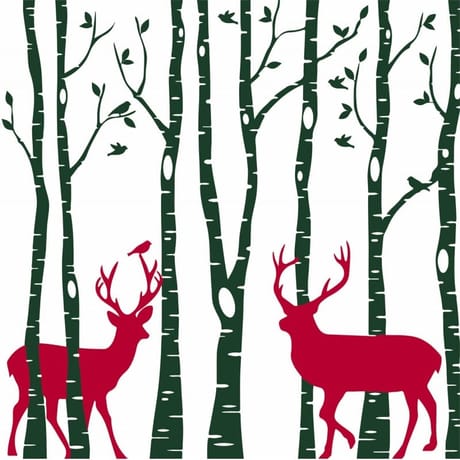 20 serviettes 33x33cm forêt rouge et vert