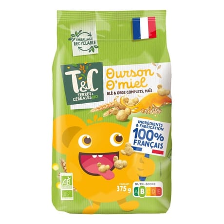 Terres et céréales ourson o'miel bio 375g