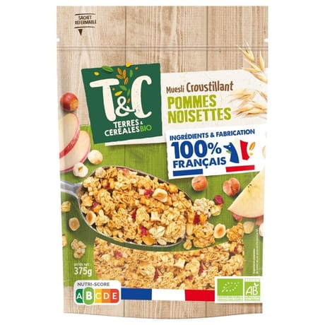 Terres et céréales muesli croustillant pomme noisettes bio 375g