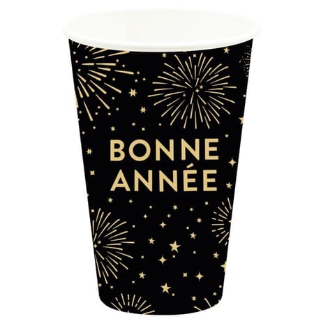 10 gobelets en carton 35cl noir bonne année or brillant