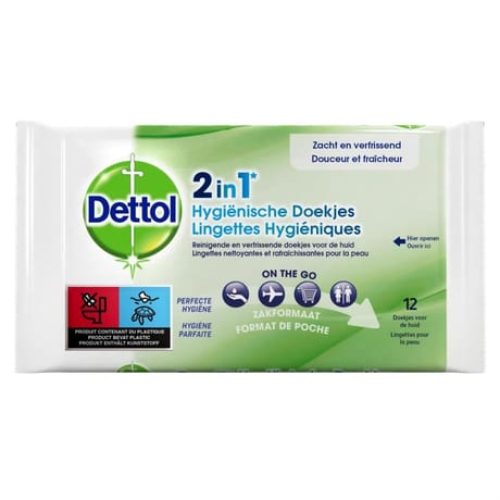 Dettol lingettes hygiéniques nettoyantes et rafraîchissantes peau 2en1 x12