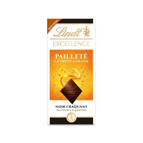 Lindt excellence tablette de chocolat noir gaufrette orange 100g