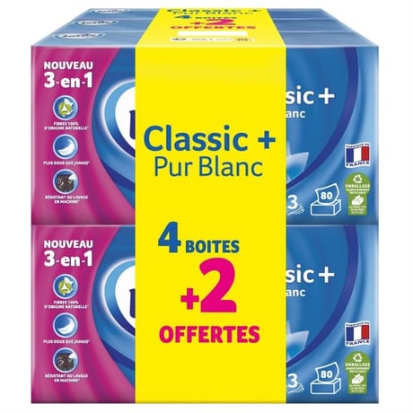 Lotus classic + 480mouchoirs boite 4+2 pur blanc