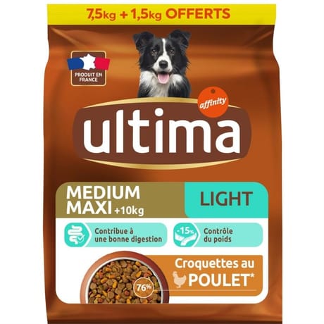 Ultima croquettes chien médium maxi light 7.5kg + 1.5 kg