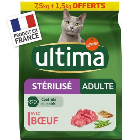 Ultima croquettes chat stérilisé adulte boeuf 7.5kg + 1.5 kg