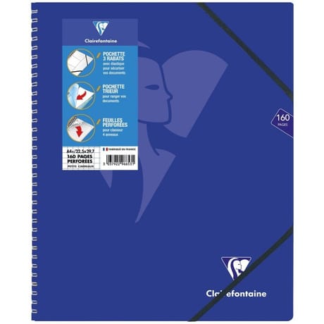 Clairefontaine cahier spirale 3 rabats + trieur 224x297 160 pages 5x5 mimesys