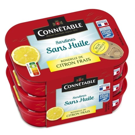 Connétable lot 3 1/6 sardines peche responsable rondelle de citron frais sans huile 345g
