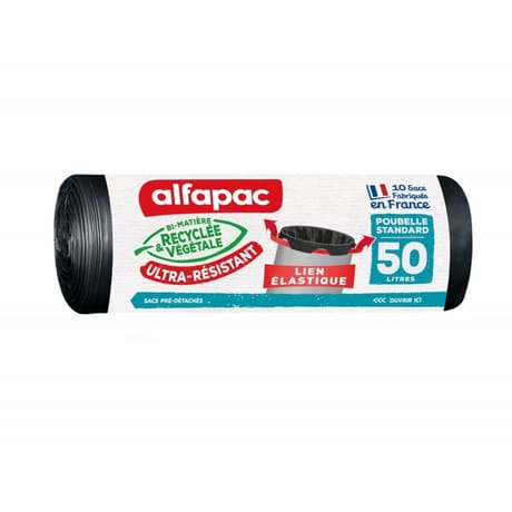 Alfapac sacs poubelle 50l à lien coulissant élastique x10