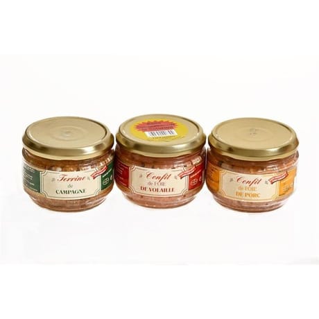 Lot de 3 verrines 540g : campagne+confit de foie de volaille+confit de foie de porc
