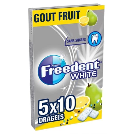 Freedent white chewing-gum sans sucres fruits 5x10 - 70g