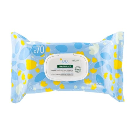 Klorane bébé lingettes netoyantes biodegradables x70