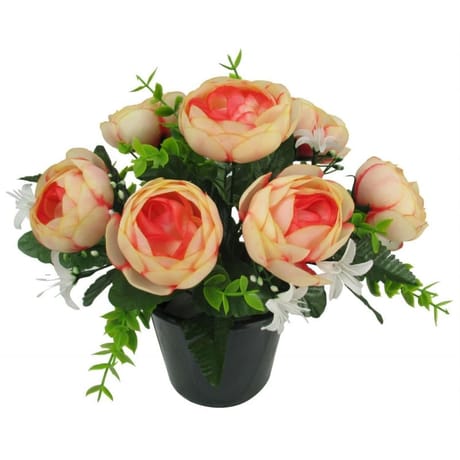 Renoncule x 7 en pot artificielle coloris rose