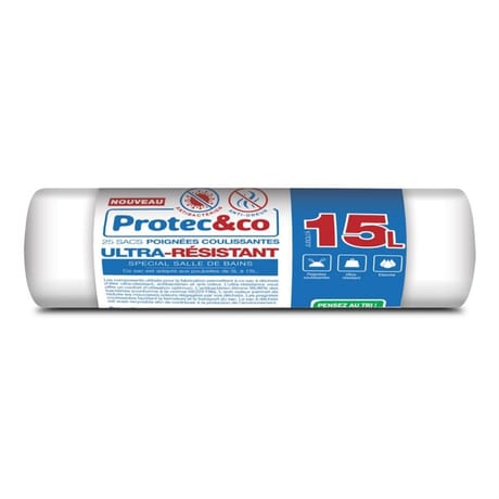 Sacs poubelle ultra résistant anti odeur anti bactérien protec&co spécial sdb 15l x25