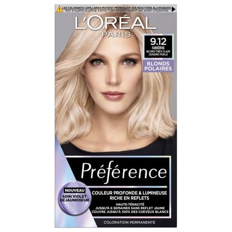 L'oréal paris préférence coloration permanente 9.12 sibérie blond très clair cendré perlé