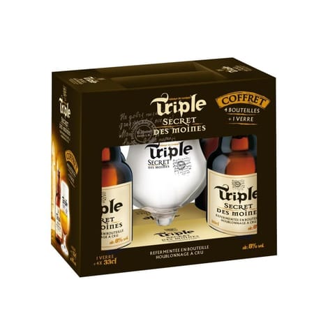Coffret triple secret des moines 4x33cl+ 1 verre biere blonde 8%