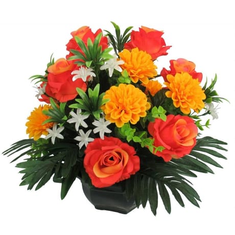 Rose zinnia x24 artificielle en coupe orange