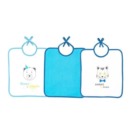 Lot de 3 bavoirs 1er âge 28x32cm lacets garçon Babycalin