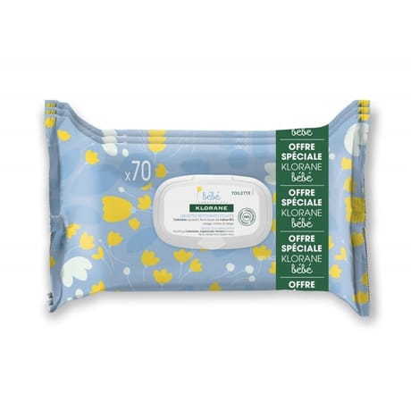 Klorane bébé lingettes netoyantes biodegradables 3x70