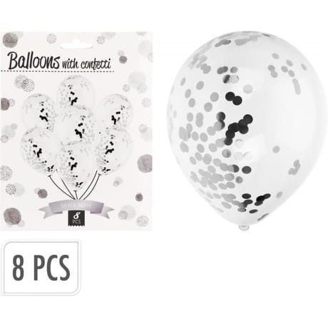 Ballons avec confettis argent x8