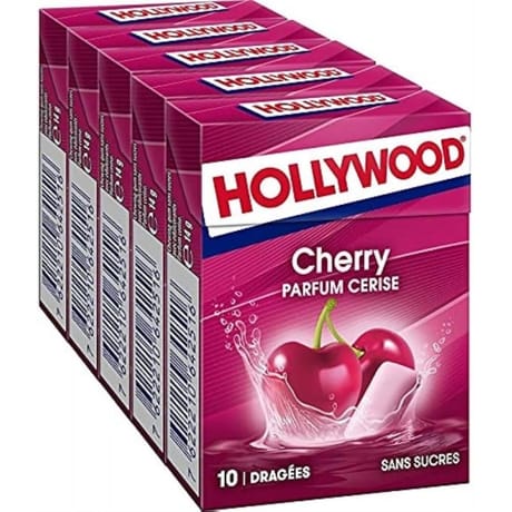 Hollywood parfum cerise 5 étuis de 10 dragées sans sucres 70g