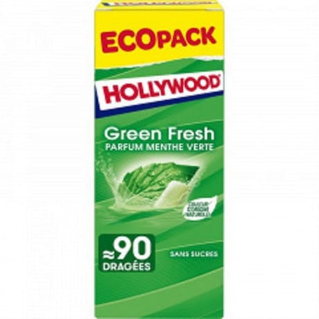 Hollywood green fresh menthe verte s/sucres eco pack 90 dragées-128g