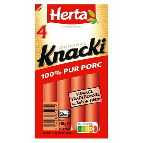 Herta knacki original saucisses 100% porc x4 140g