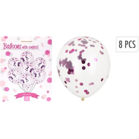 Ballons avec confettis rose x8