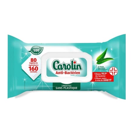 Carolin lingettes maxi anti-bacterien à l'huile esssentielle d'eucalyptus  x80