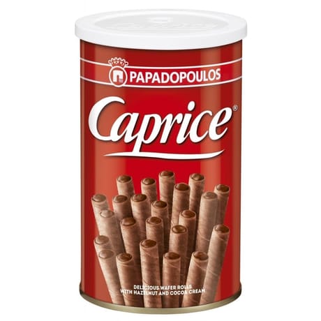 Papadopoulos caprice gaufrettes roulées fourrées à la crème de noisette et cacao 115g