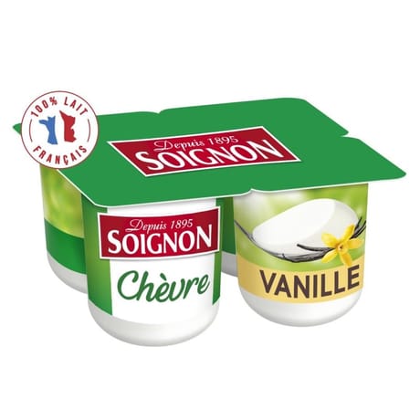 Soignon yaourt sucré au lait entier de chèvre aromatisé à la vanille 4x125 g