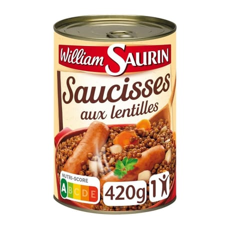 William saurin saucisses aux lentilles - plat cuisiné 420g