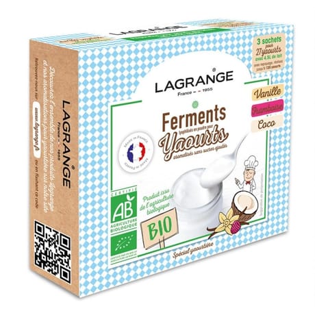 Lagrange ferment aromatises pour yaourts vanille / framboise / noix de coco 3x12g 385004