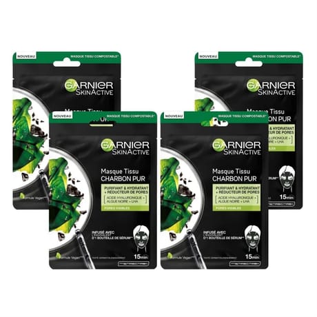 Garnier skinactive masque tissu charbon pur lot x4