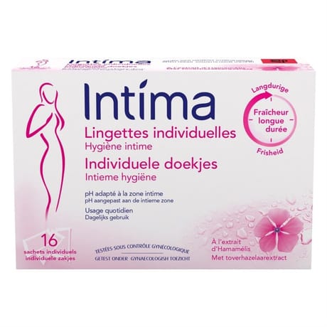 Intima lingettes hygiène intime hamamélis sachets x16