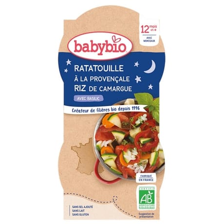 Babybio bonne nuit ratatouille riz sans gluten 400g dès 12 mois