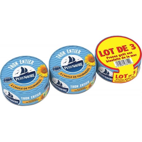 Petit navire thon entier huile tournesol 160 g x 3 480g