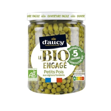 D'aucy petits pois bio au laurier & aux oignons 340g