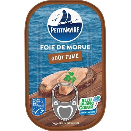 Petit navire foie de morue msc blanc coeur gout fume 120g