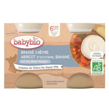 Babybio petits pots brassé chèvre abricot banane 2x130g